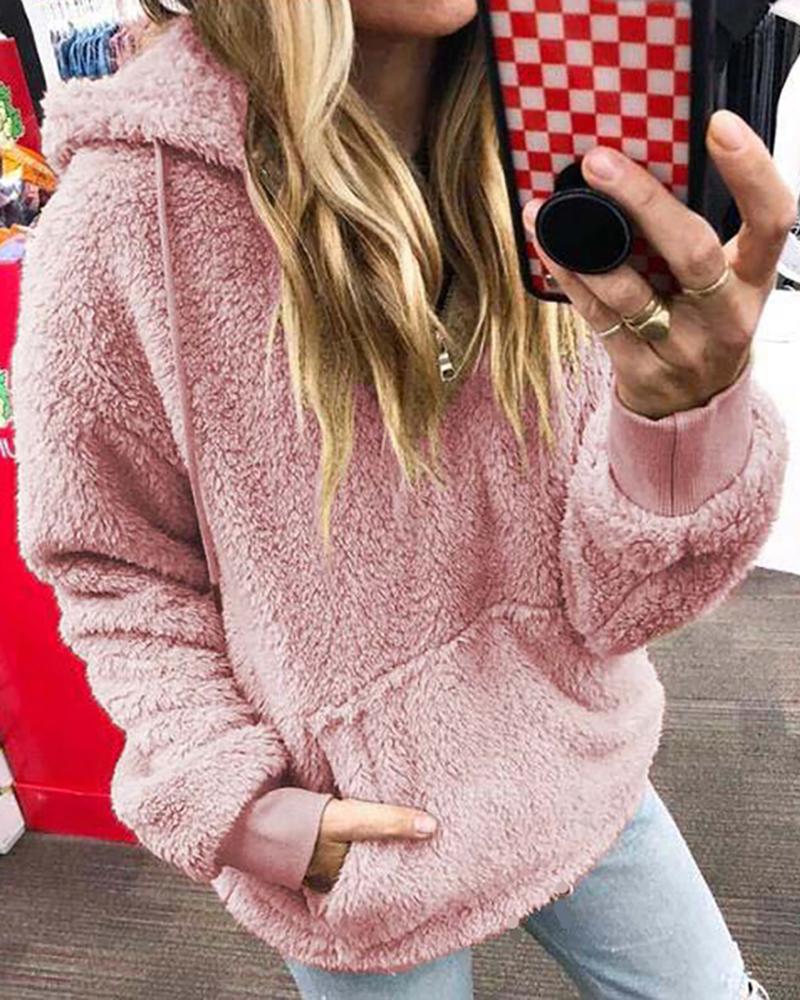 

Polar Fleece Hooded Casual Sweatshirt, Pink