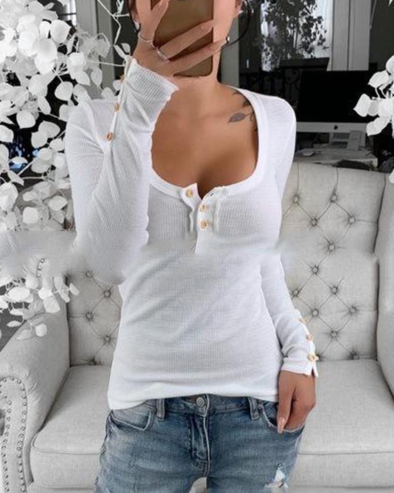 

Plunge Neck Ribbed Knit Top, White