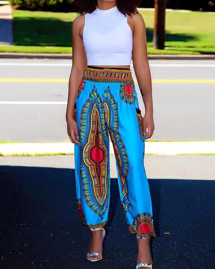 

Ethnic Print Boho Style Leisure Pants