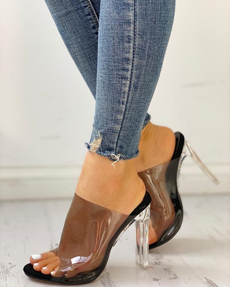 

Transparent Strap Peep Toe Sandals, Black