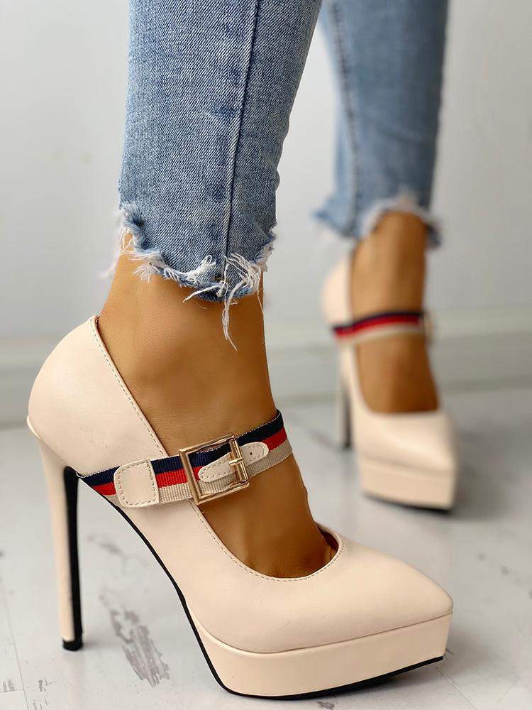 

Striped Tape Pointed Toe Platform Heels