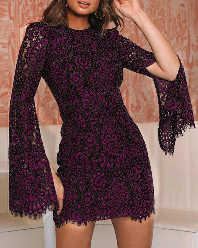 

Floral Lace Trim Mini Dress, Purple