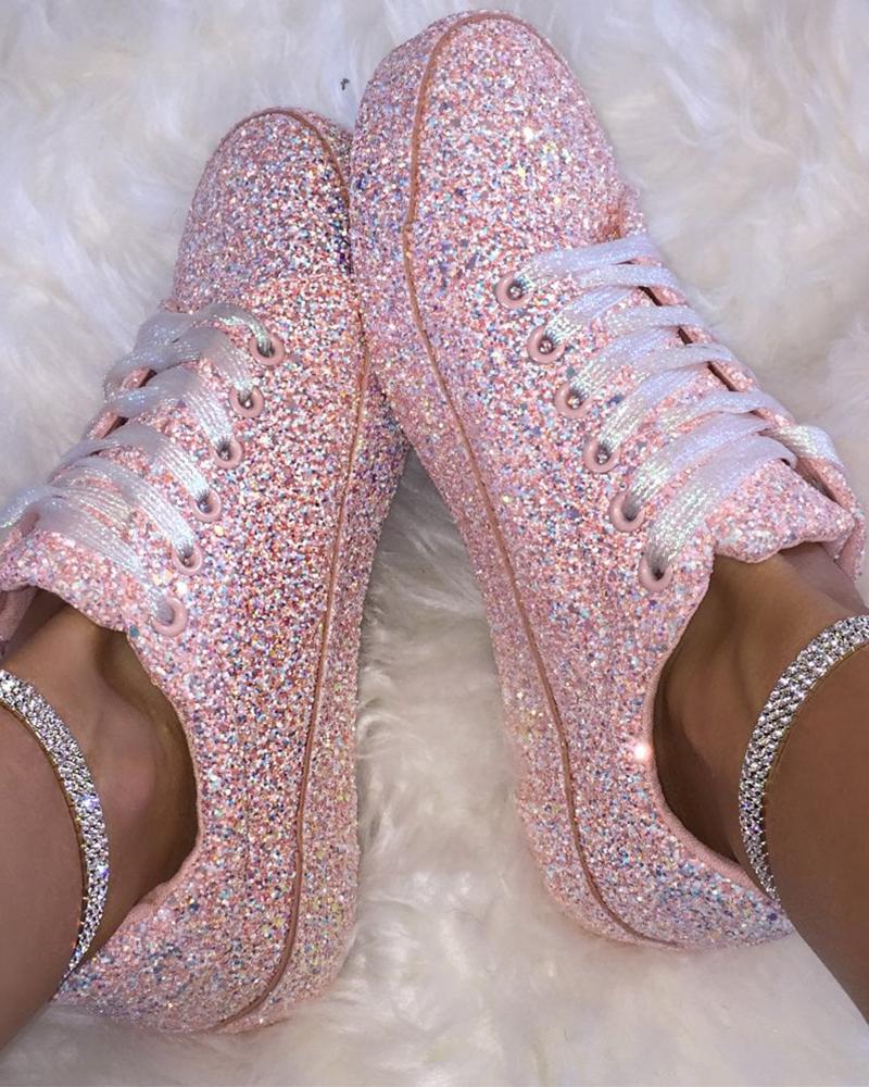 

Low Top Diamond Lace-Up Sneakers, Pink