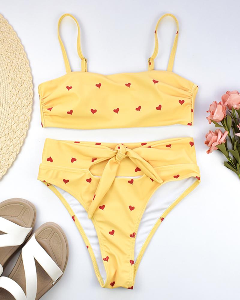 

Heart Print Spaghetti Strap Bikini Sets, Orange