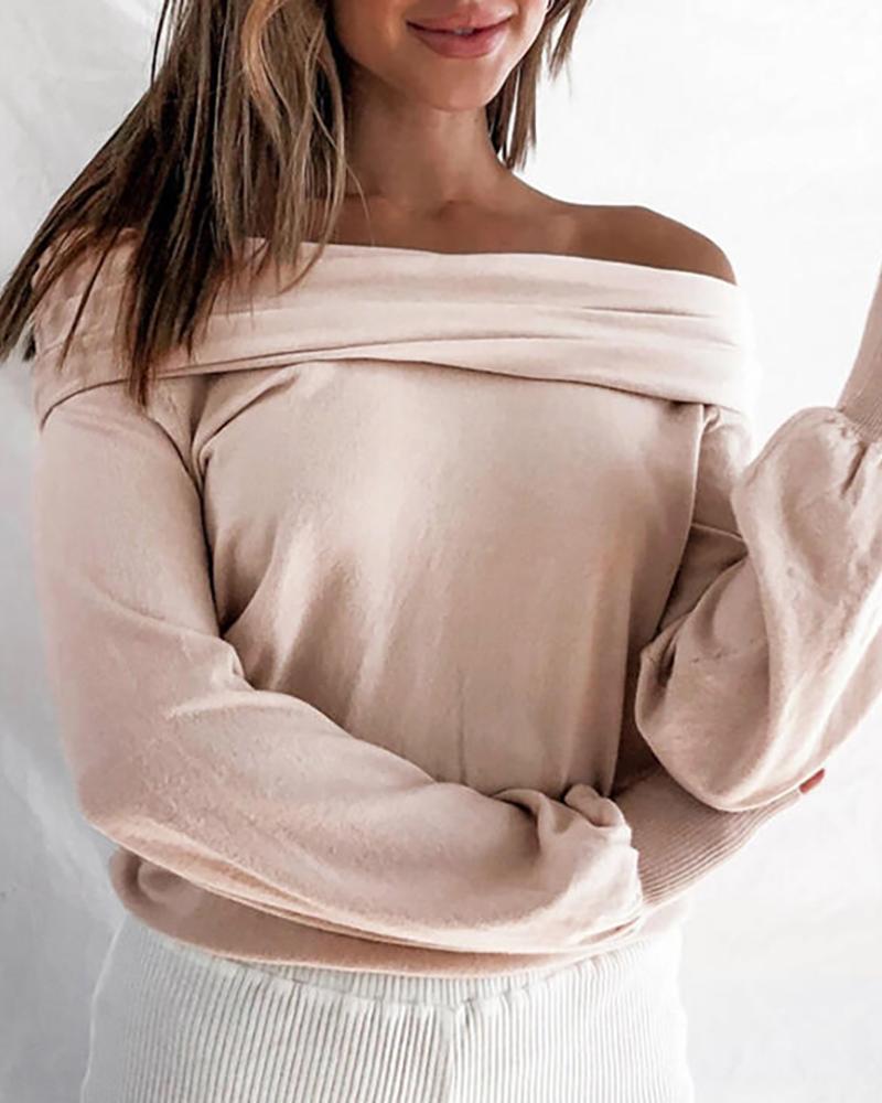 

Off Shoulder Lantern Sleeve Plain Top, Apricot