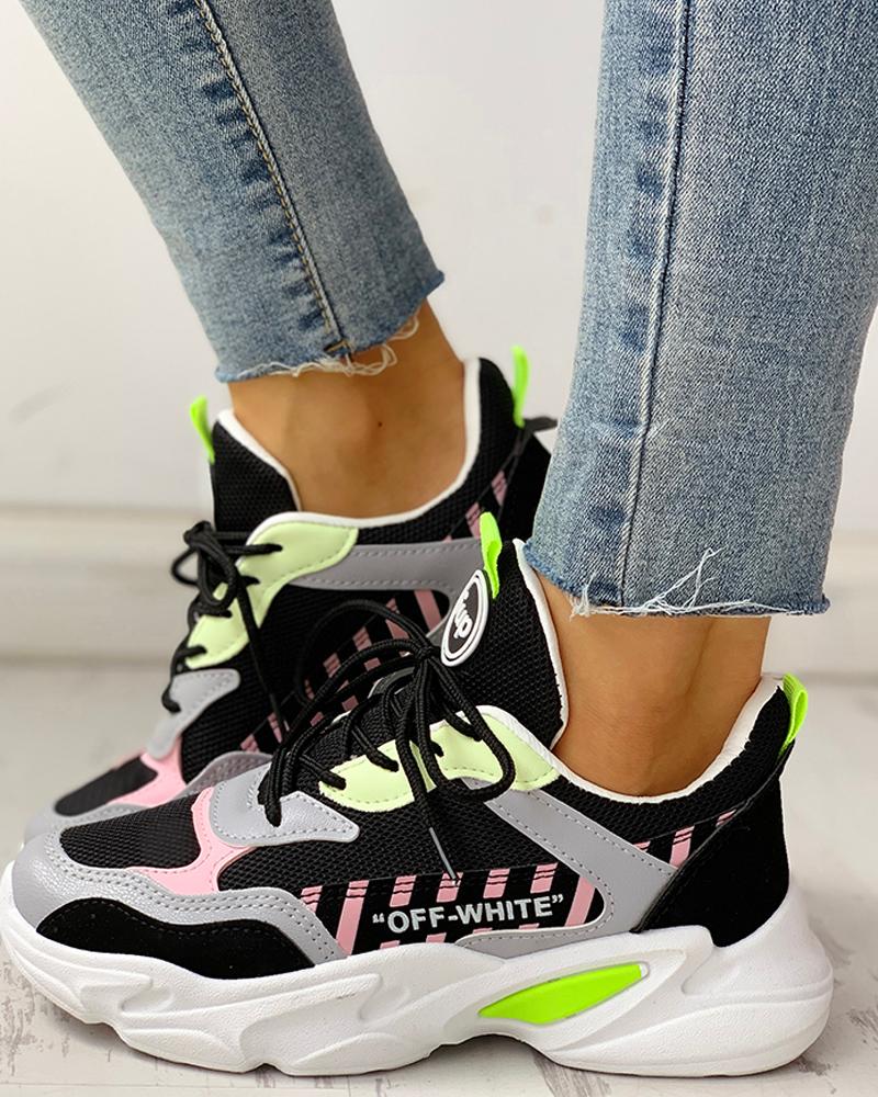 

Colorblock Lace-Up Casual Platform Sneakers, Green