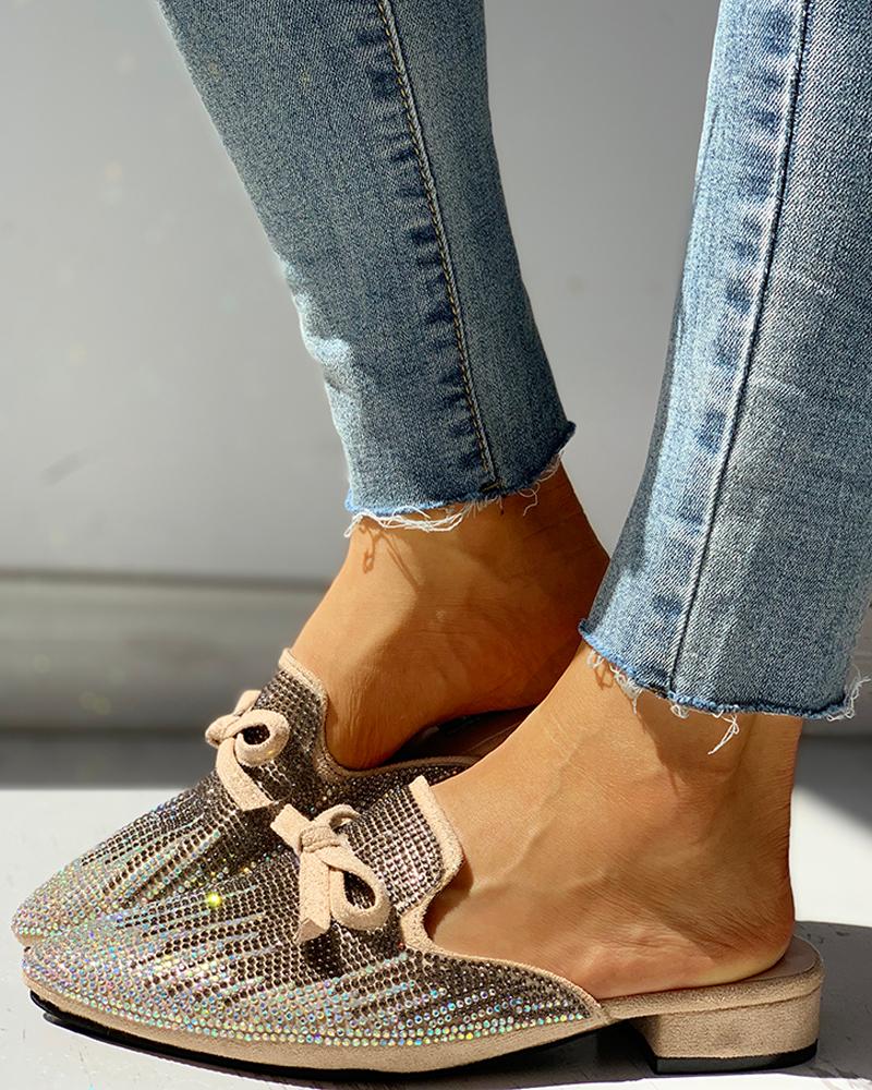 

Bowknot Design Studded Heeled Sandals