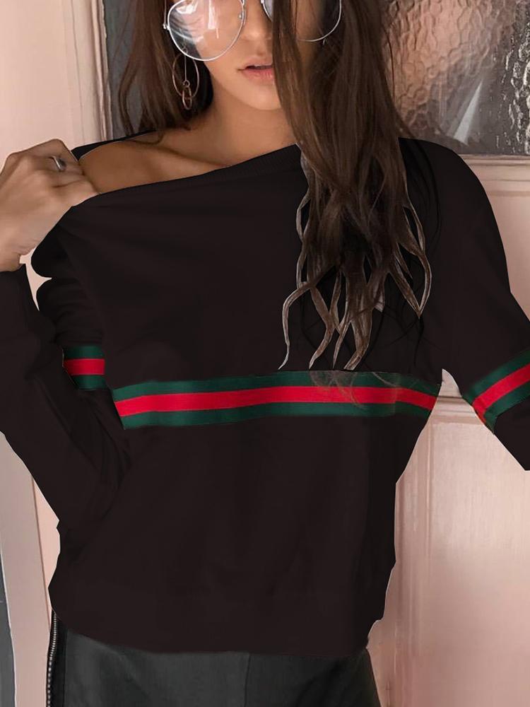 

Contrast Color Stripes Casual Sweatshirt, Black