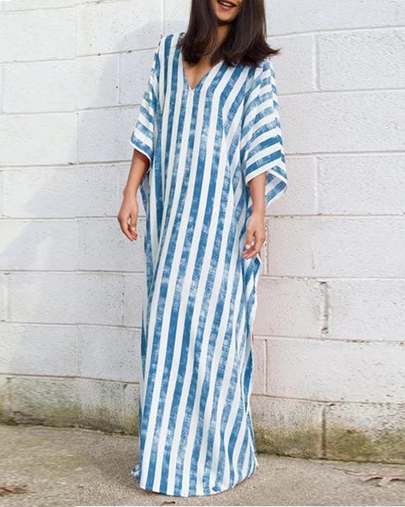 

Printed striped boho maxi women' dress, Blue