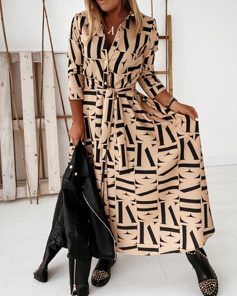 

Colorblock Button Design Long Sleeve Shirt Dress, Khaki