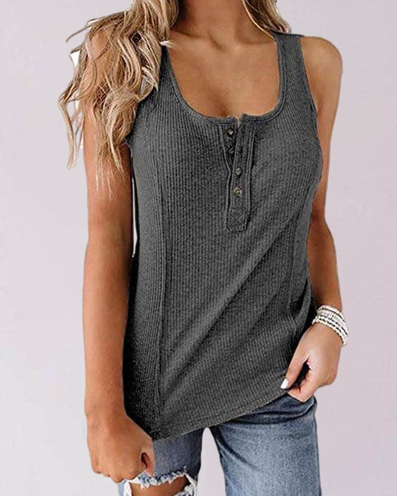 

Half Placket Racer-Back Casual Tank Top, Gray