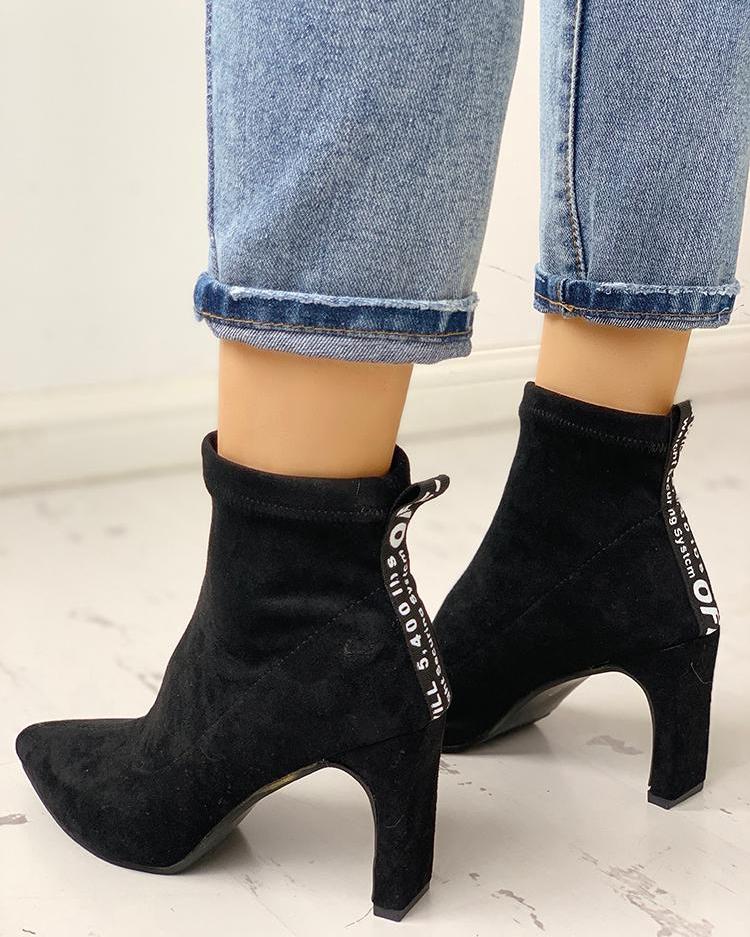 

Suede Point Toe Thin Heeled Boots, Black