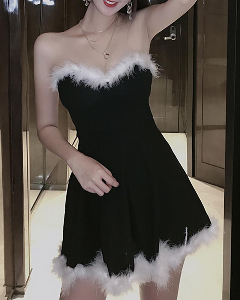 

Christmas Bandeau Fluffy Party Dress, Black