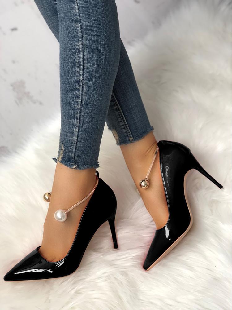 

Stylish Beading Decorated Pointed Toe Thin Pumps