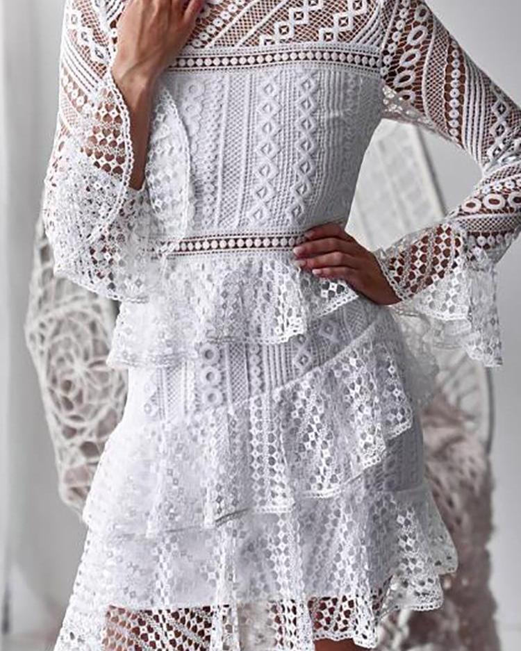 

Lace Layered Ruffles Keyhole Back Dress