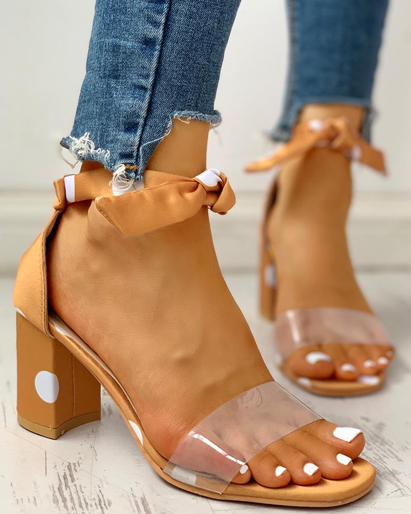 

Transparent Strap Polka Dot Chunky Heeled Sandals, Yellow