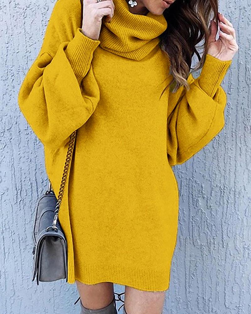 

Solid Long Sleeve Casual Dress, Yellow