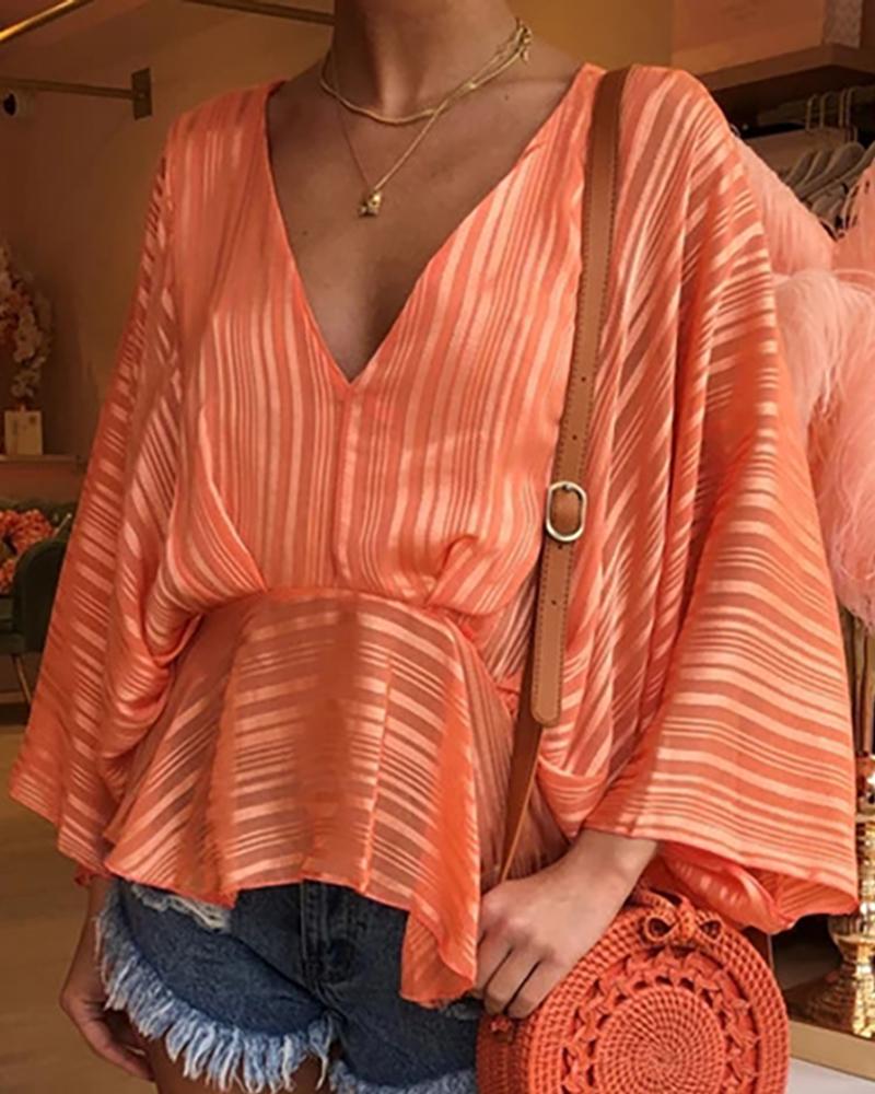 

Solid Batwing Sleeve Casual Blouse, Orange