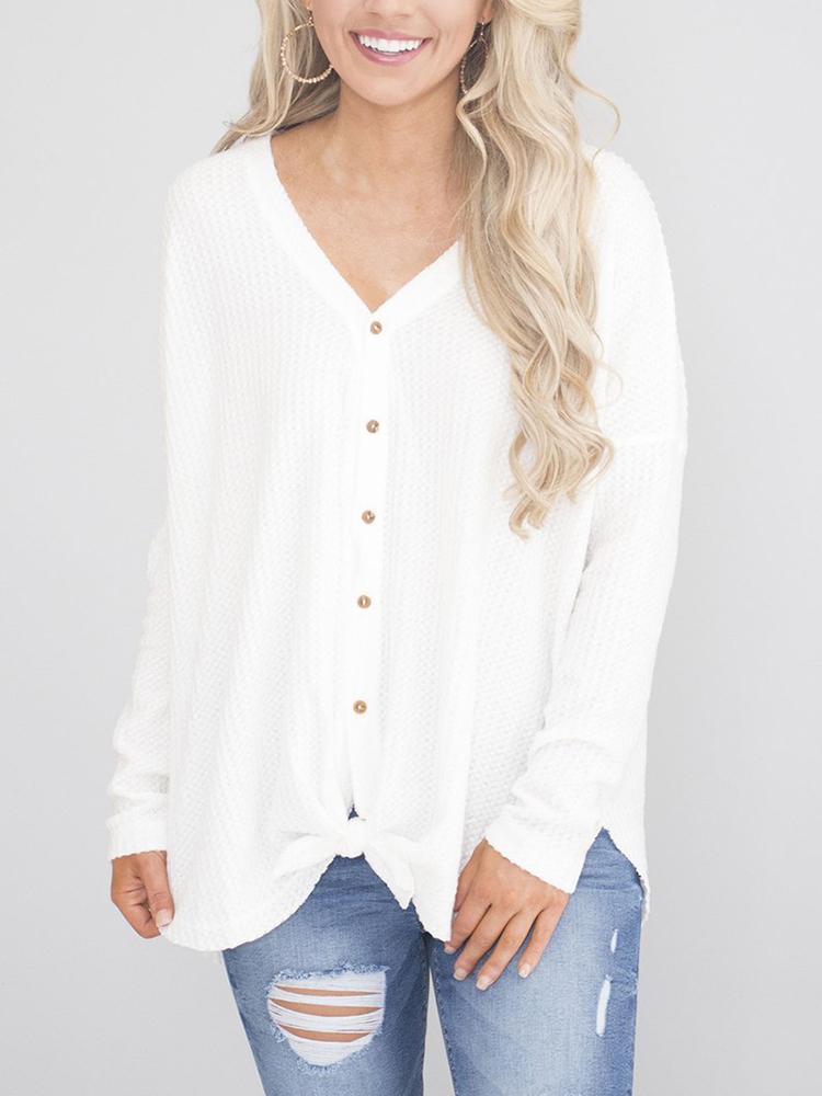 

Solid Long Sleeve Button Through Blouse, White