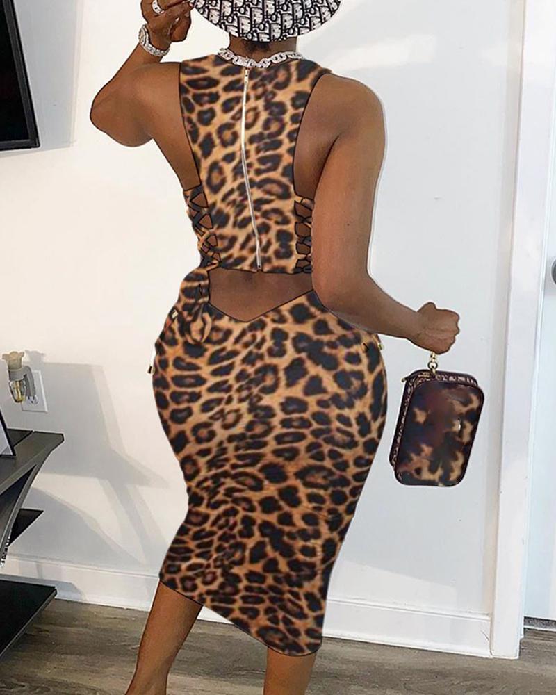 

Leopard Print Cut Out Lace-up Dress