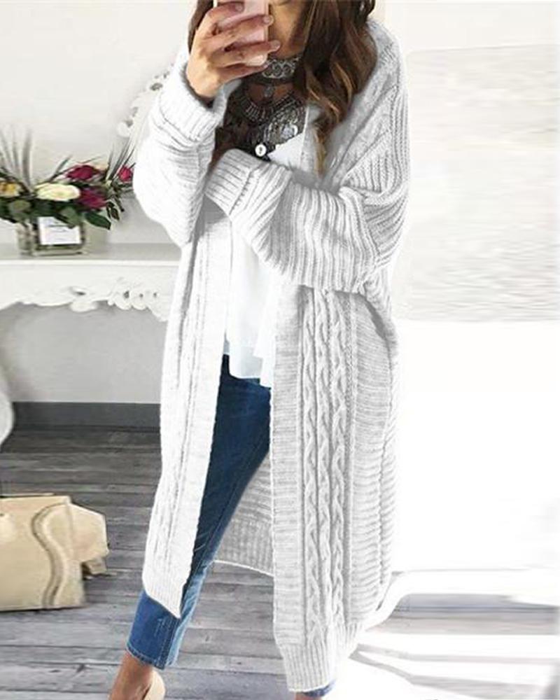 

Solid Oversized Casual Knitted Cardigan, White