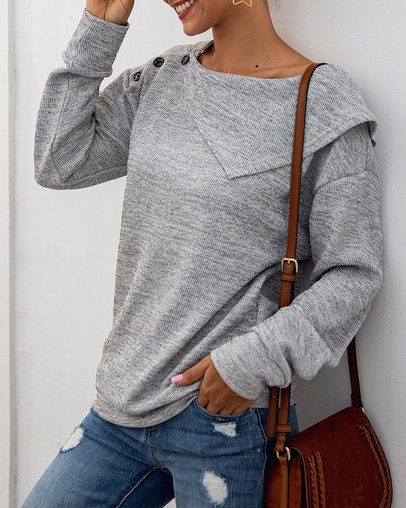 

Solid Buttoned Long Sleeve Casual Blouse, Gray