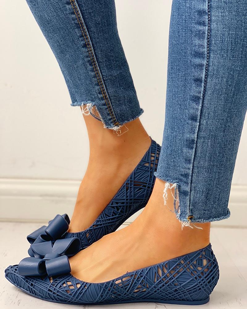 

Bowknot Embellished Hollow Out Flat Shoes, Blue