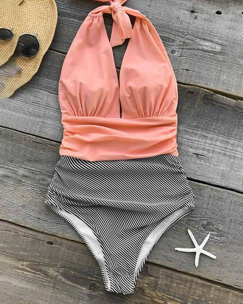 

Contrast Color Scrunch One-piece Swimsuit, Pink