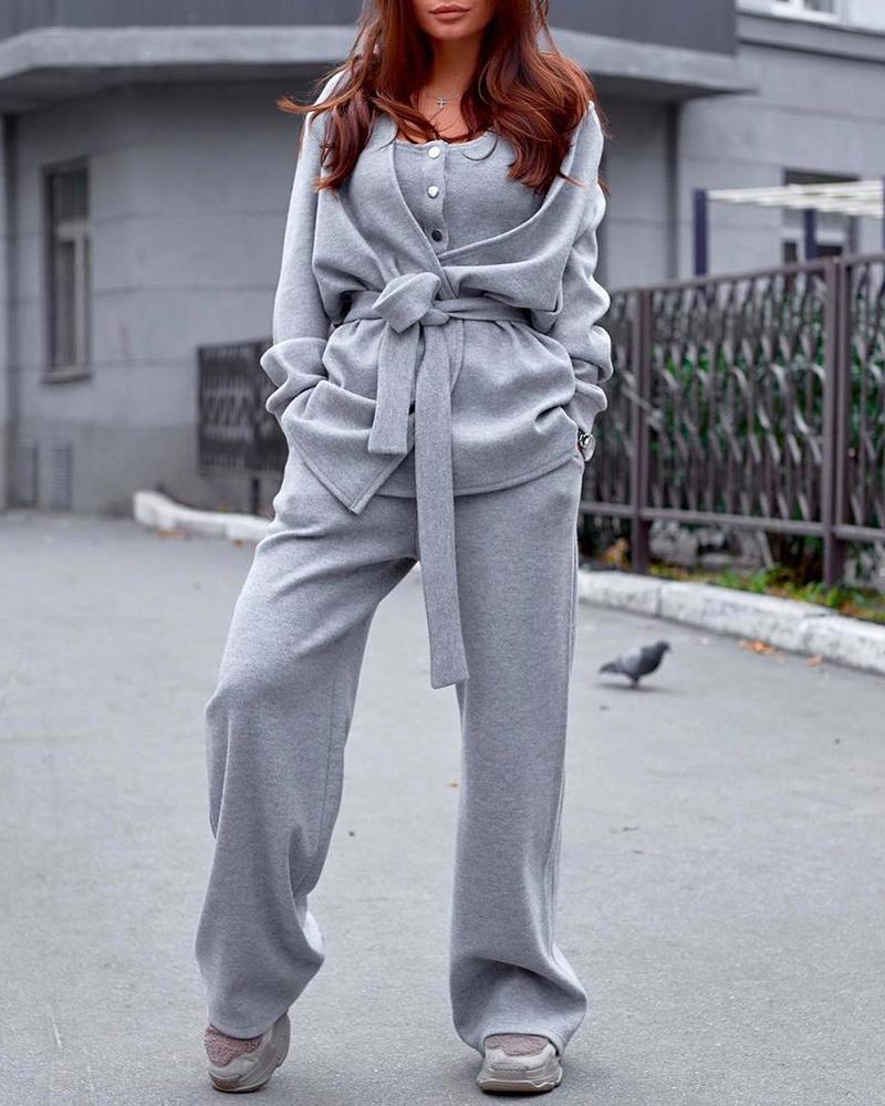 

Long Sleeve Tied Detail Cardigan, Gray