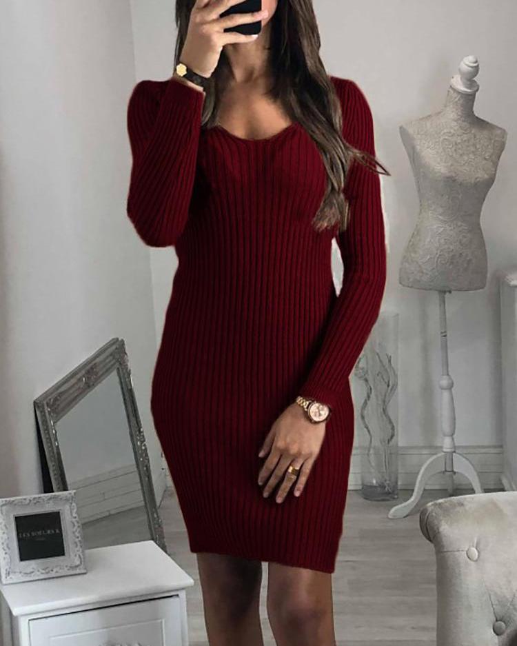 

V-Neck Long Sleeve Slinky Dress