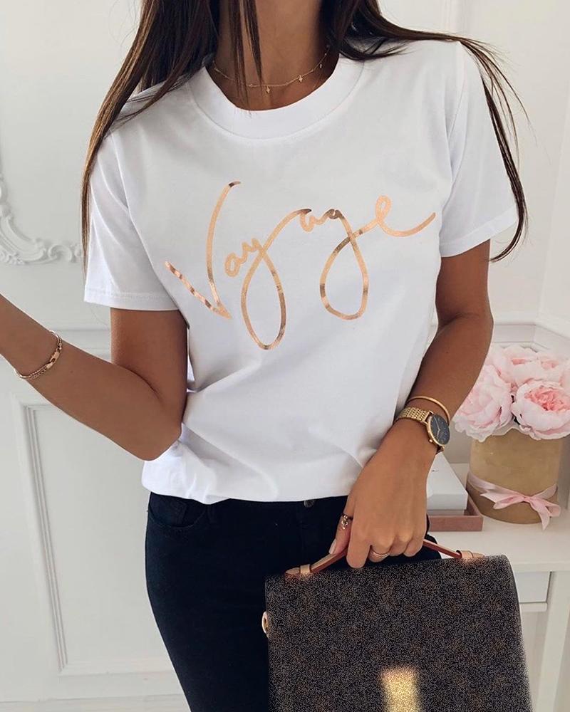 

Letter Print Short Sleeve T-Shirt, White