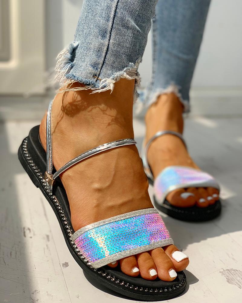 

Open Toe Glitter Sequins Flat Sandals