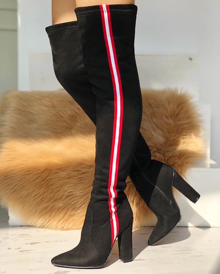 

Stripes Tape Over The Knee Boots, Black
