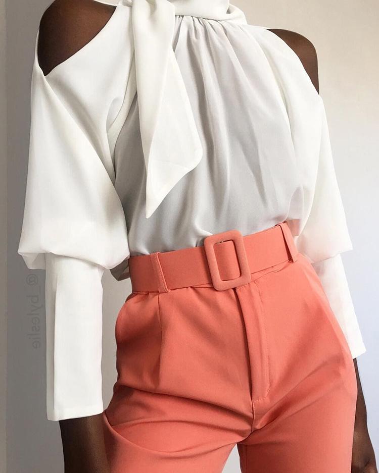 

Cold Shoulder Tied Detail Blouse, White