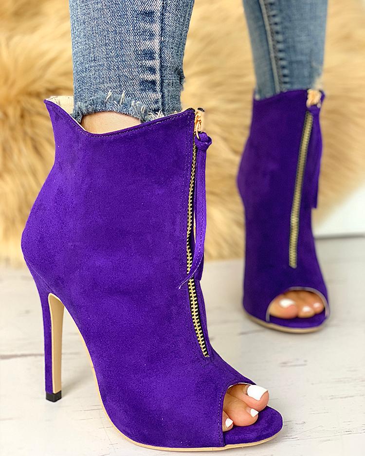 

Peep Toe Zipper Design Thin Heeled Boot, Purple