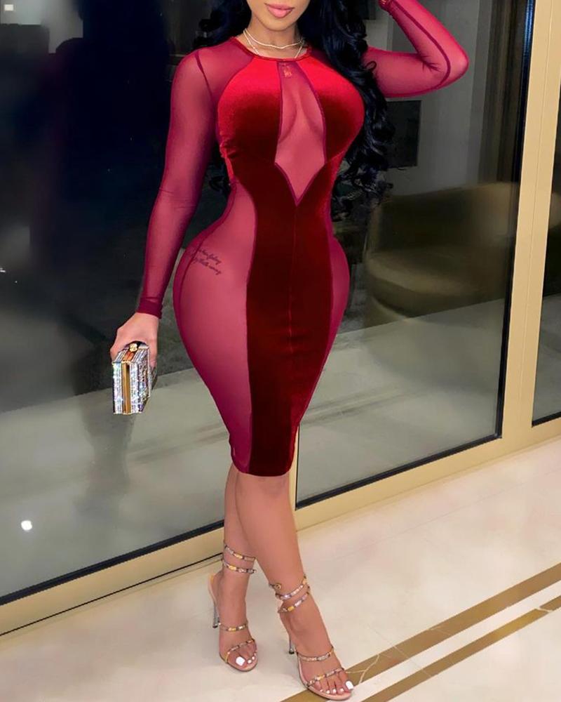 

Velvet Sheer Mesh Midi Dress, Red