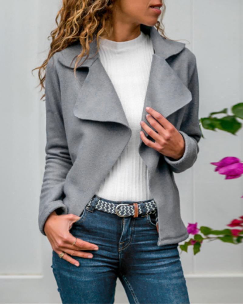 

Solid Notched Collar Long Sleeve OL Coat, Gray