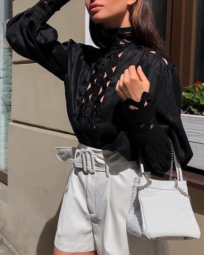 

Hollow Out Long Sleeve Blouse
