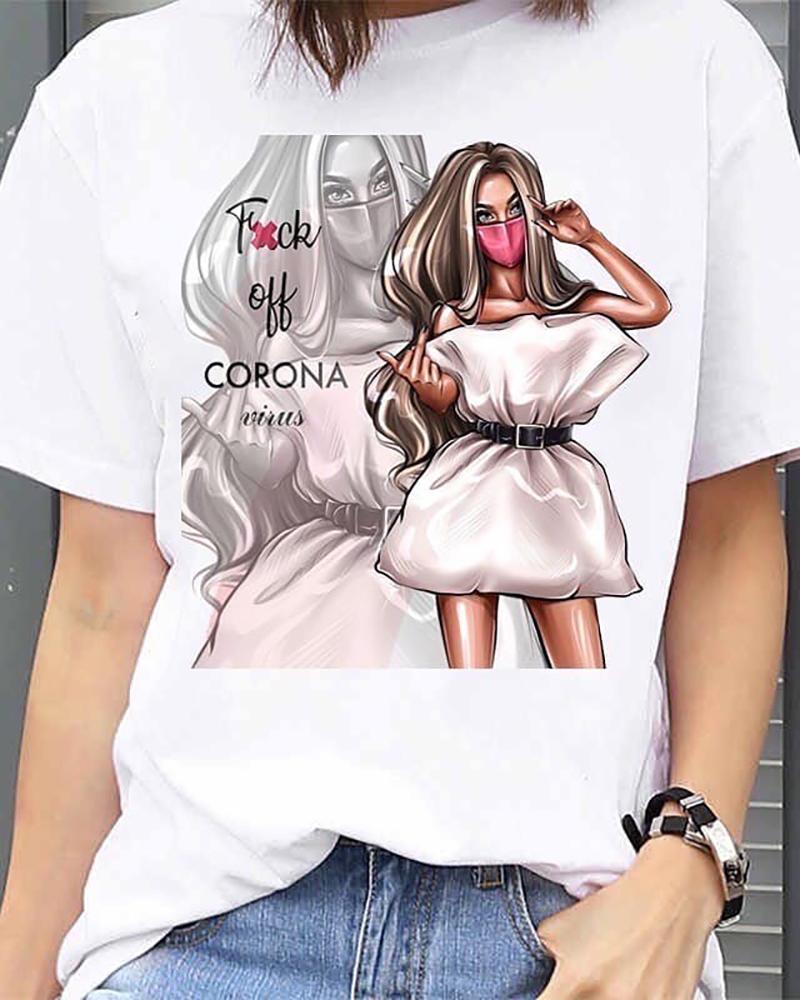 

Print Short Sleeve Casual T-shirt, White