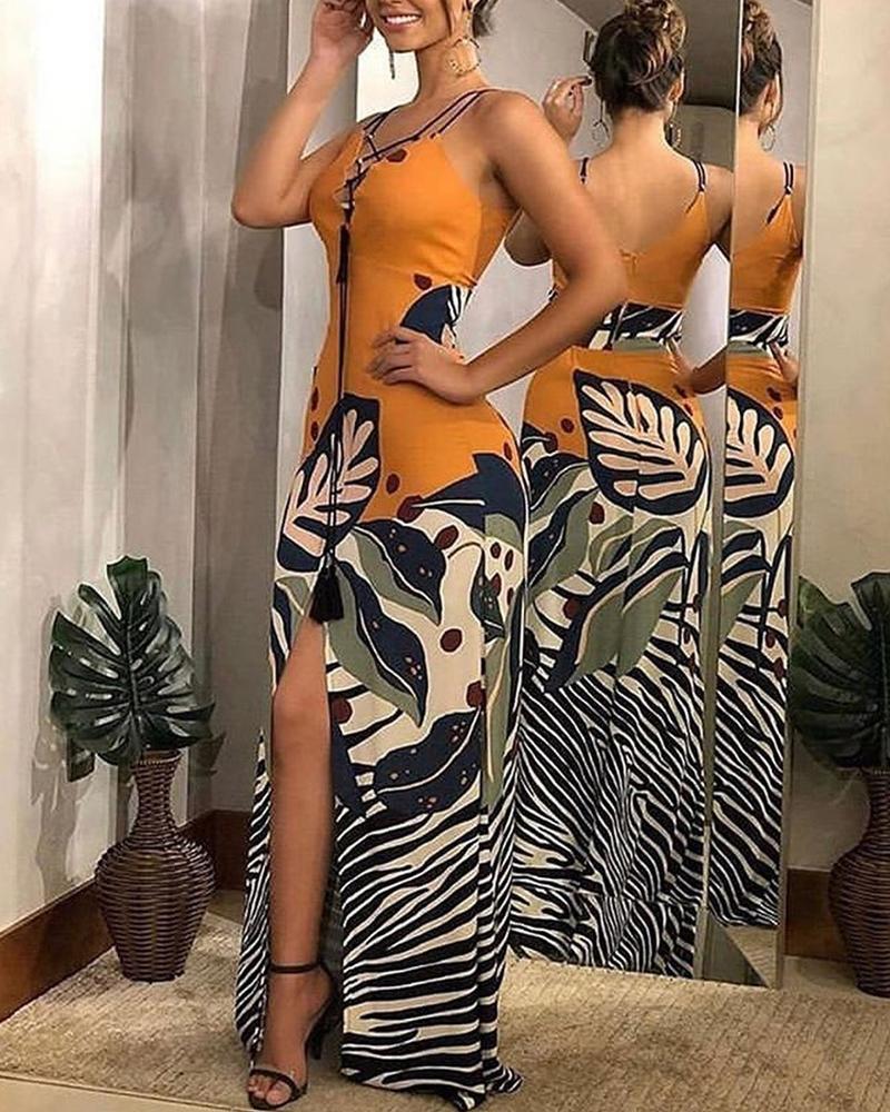 

Double Strap Slit Maxi Dress, Orange