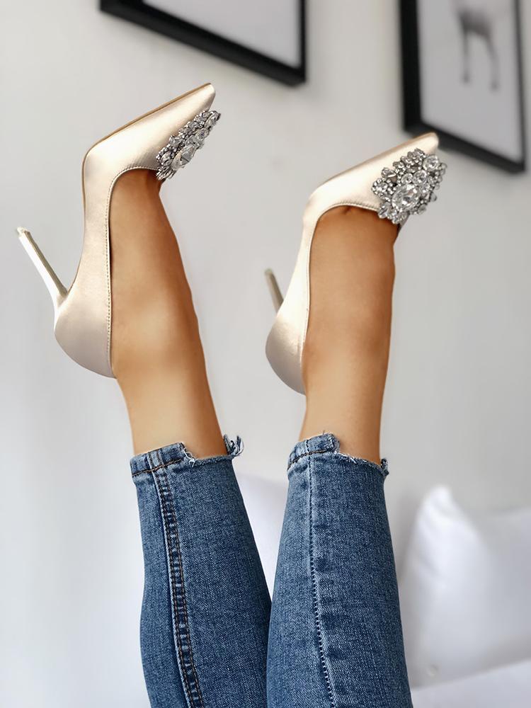 

Women's Closed Toe Shiny Embellished Pump, Gold