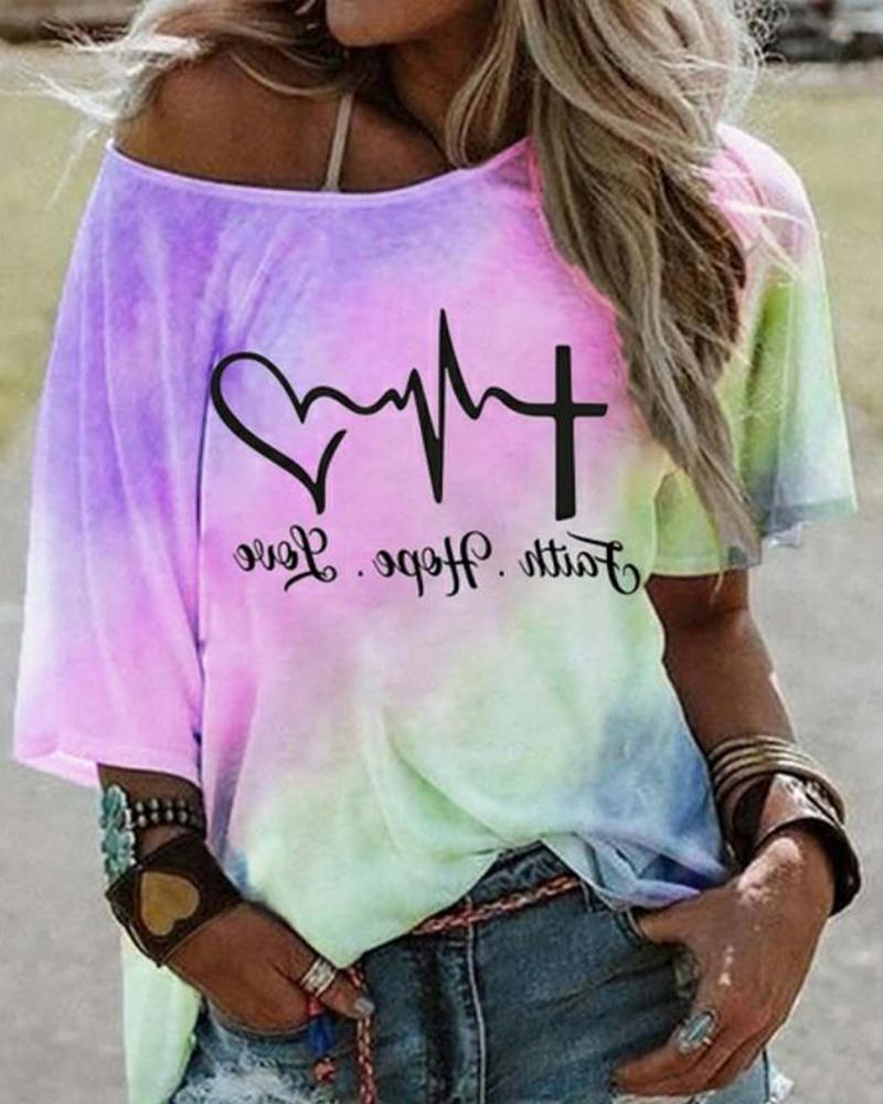 

Tie Dye Letter Print Short Sleeve T-shirt, Purple