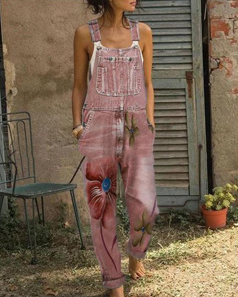 

Floral Side Pocket Overall Jumpsuit, Pink