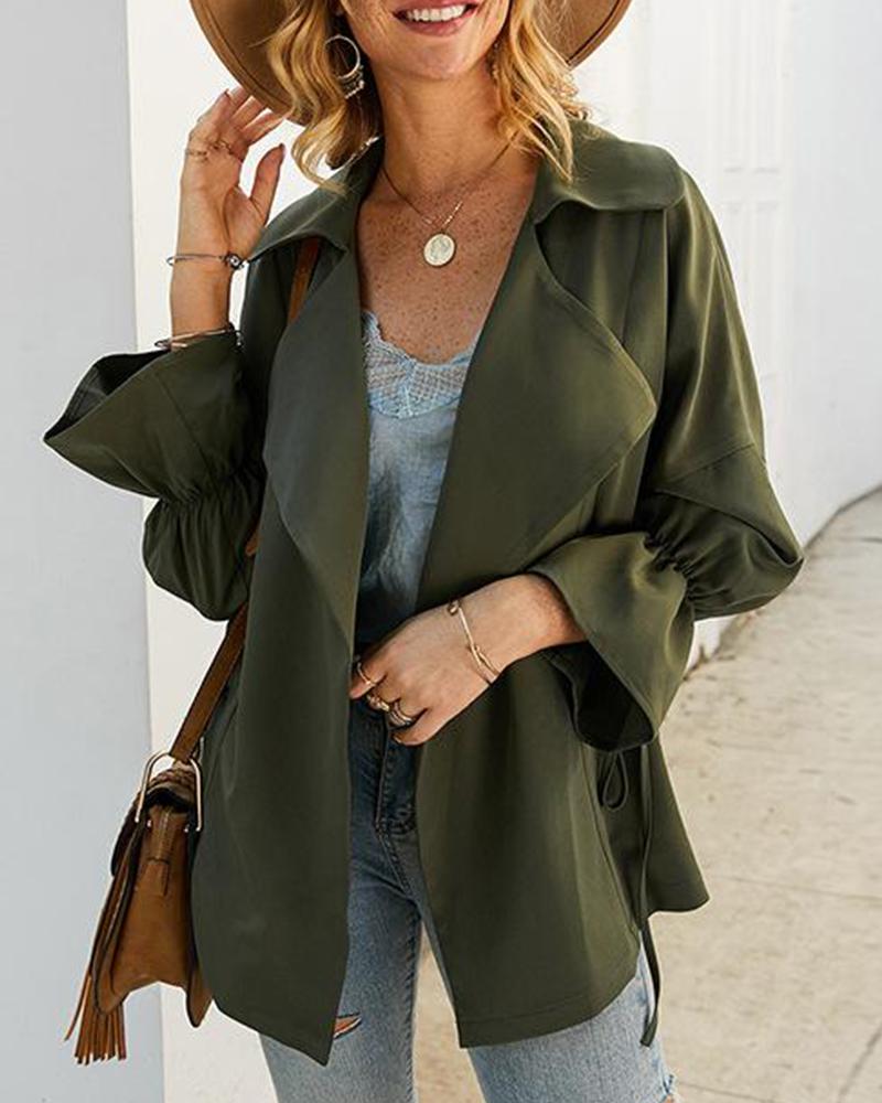 

Ruffle Sleeve Open Front Blazer, Army green