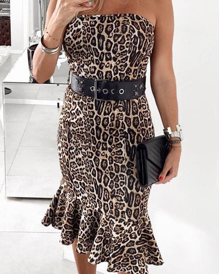 

Leopard Print Pep Hem Bodycon Tube Dress, Yellow