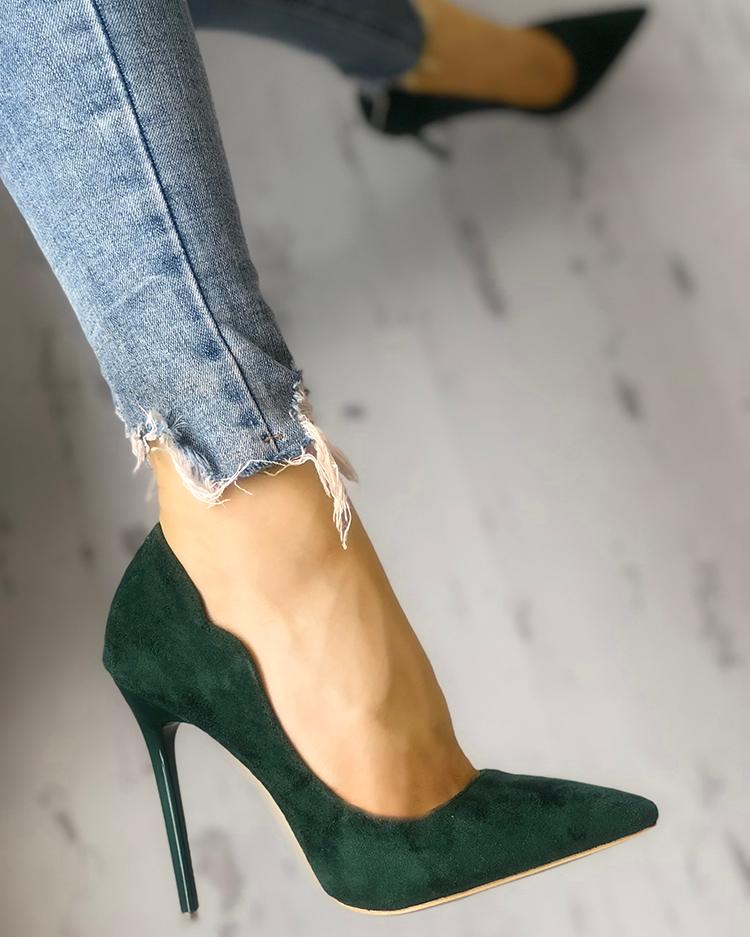 

Solid Suede Pointed Toe Thin Heels, Green