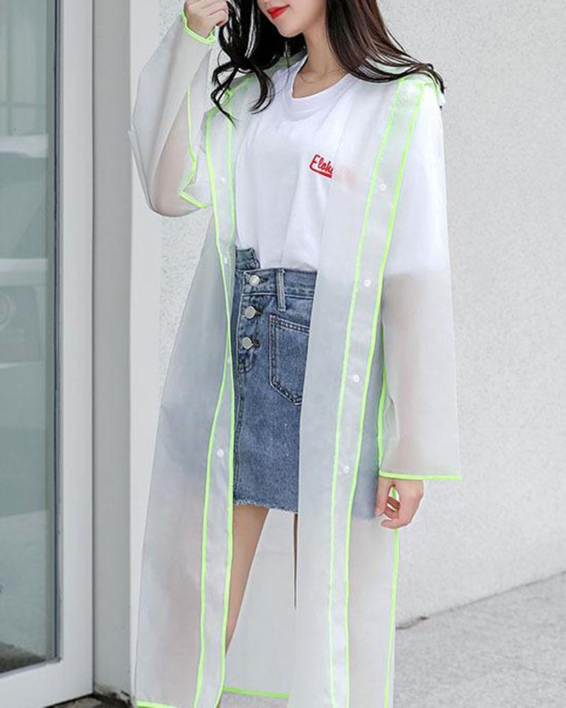 

Contrast Trim Hooded Raincoat, Green