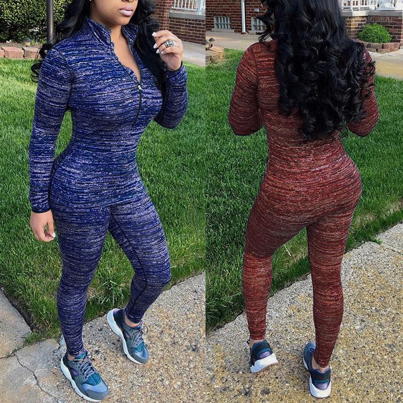 

Sexy Zipper Up Long Sleeve Slinky Jumpsuit, Wine red;blue;black