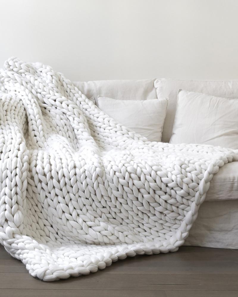 

Plain Soft Handmade Knitting Blanket, White