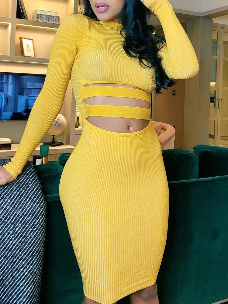 

Long Sleeve Cut Out Waist Bodycon Dress